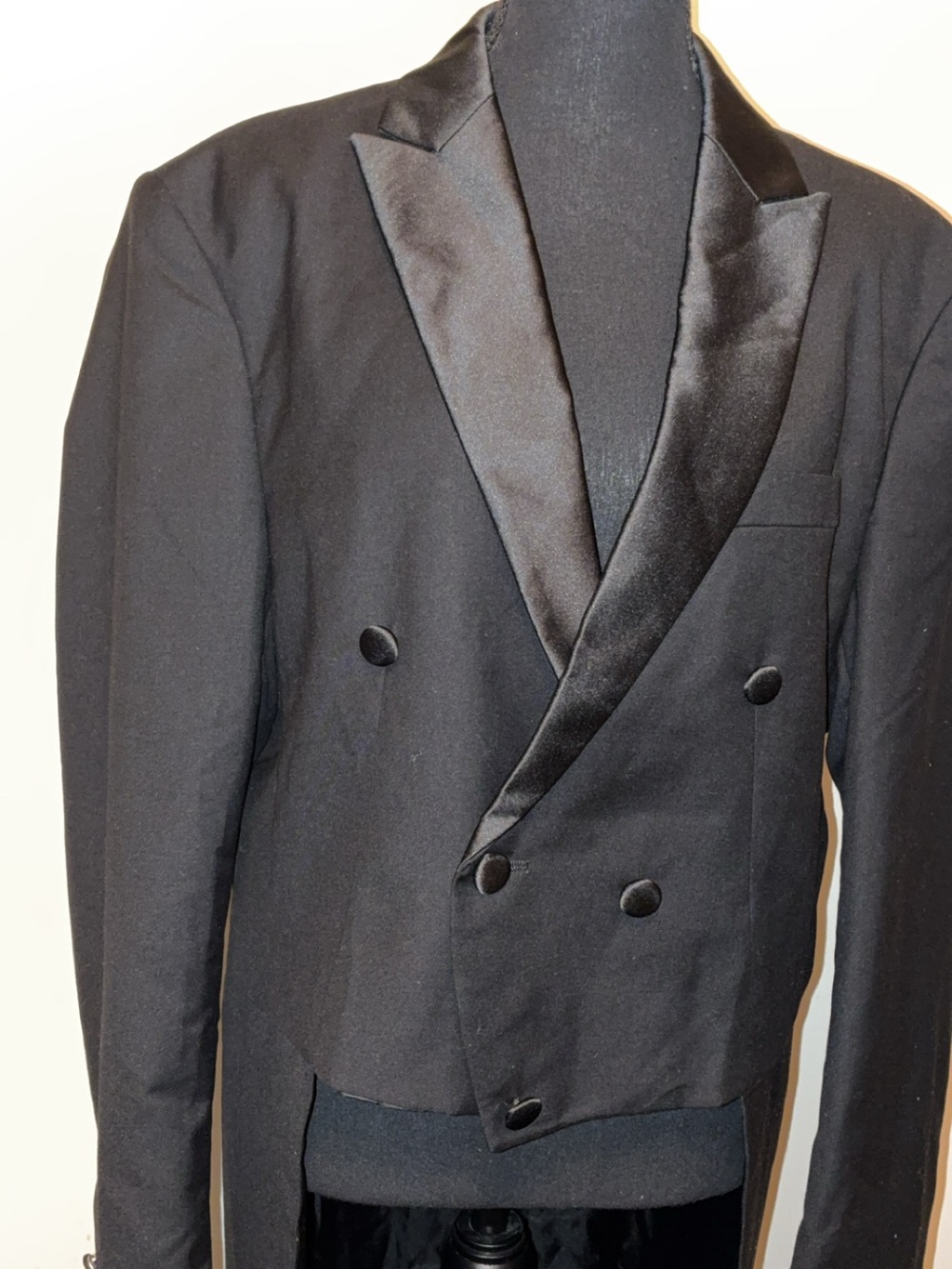 Men's Black Double-Breasted Tuxedo Jacket with Satin Peak Lapels